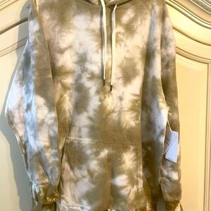 Feat Tan and White Hoodie with Organic Tie-Dye Design